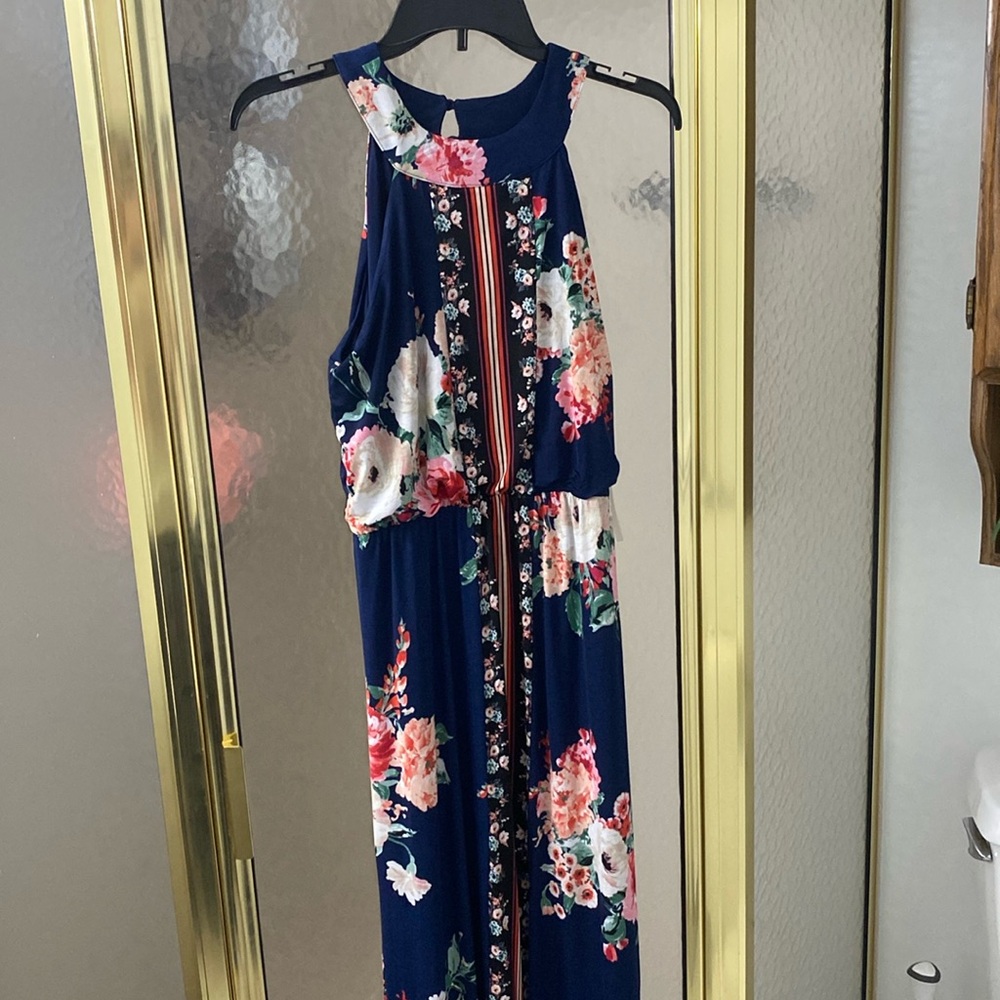 Navy blue maxi dress with flowers
